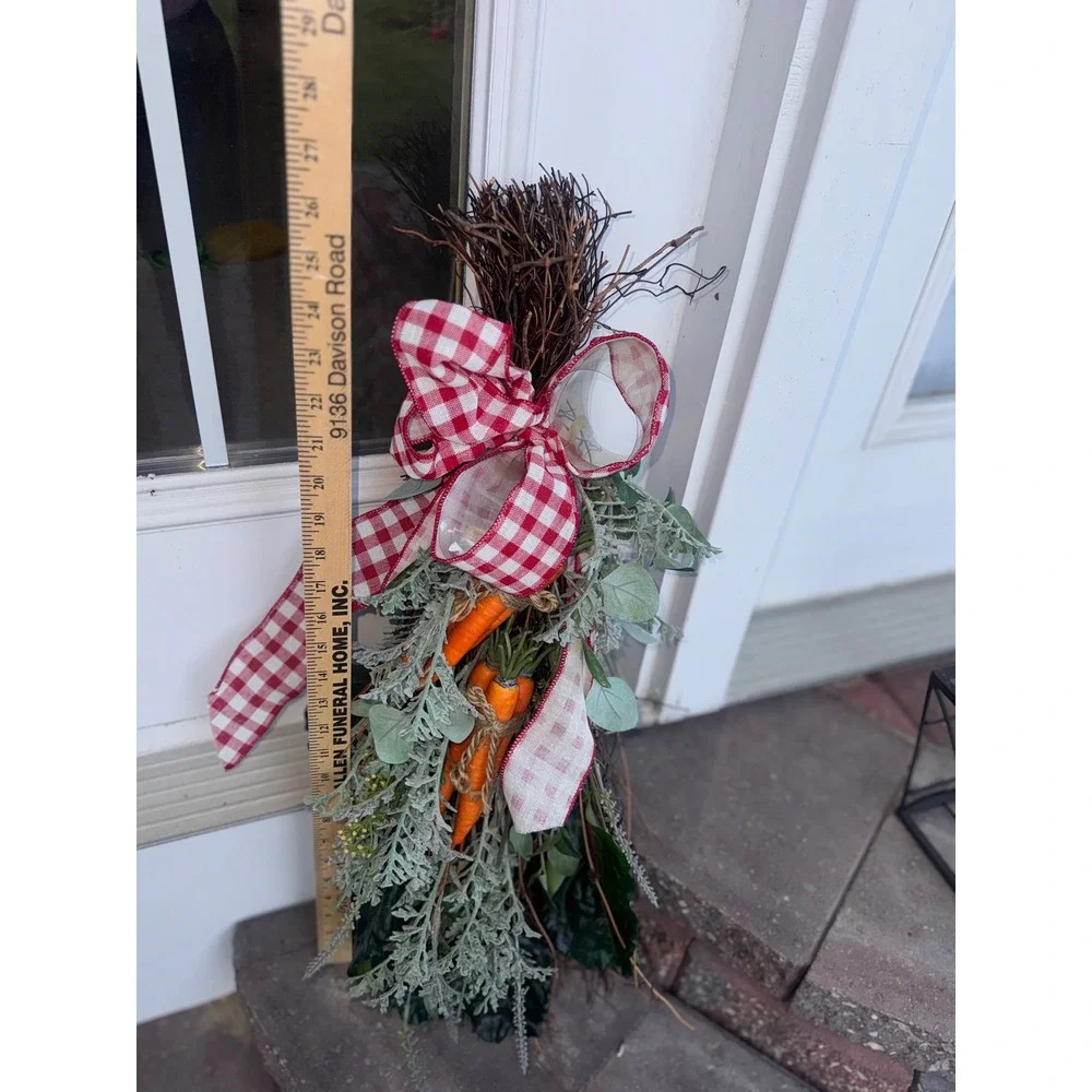 Rustic Garden Shabby Chic Door Wreath Red Gingham Bow Spring Farmhouse Decor 26